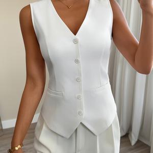 TEMU 방향성 있는 우아한 여성 패션 캐주얼 싱글 브레스트 오픈 프론트 단색 조끼