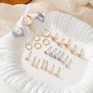 TEMU 26피스 여성 패션 귀걸이 세트, 창의적인 매력 합성 인레이 미니 나비 구리 비즈 귀걸이 세트, 다중 피어싱 스터드, 파티 음악 축제 연회 주얼리 액세서리