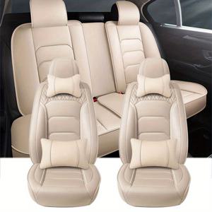 TEMU 다섯인용 풀커버 카시트 커버, 사계절용 PU 가죽 시트 보호커버, 내구성, 얼룩 방지, 통기성 실내 시트 커버