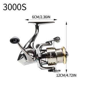 TEMU 풀 메탈 스피닝 릴, 5.2:1 기어비, 1000-3000 시리즈, 얕은 스풀, 부드럽고 내구성이 뛰어난 3+1BB 스테인리스 스틸 메인 샤프트 스피닝 휠
