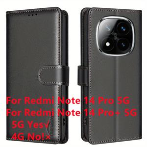 TEMU 폰 케이스: 레드미 노트 14 프로 5G / 14 프로 플러스 5G 지갑형 케이스, 텍스처 가죽 비즈니스 커버, RFID 차단 기능