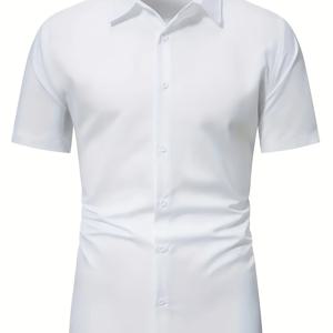 TEMU 남성 비즈니스 셔츠, 반소매, 스프레드 칼라, 솔리드 컬러, 버튼 셔츠, 비즈니스 캐주얼