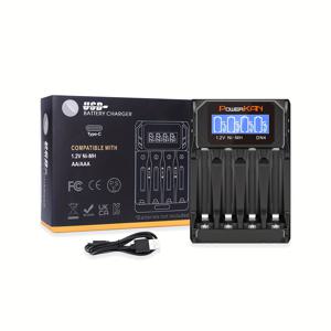 TEMU (1개) Powerkan 1.2V AA AAA Ni-MH 배터리 LCD 충전기, 전자 배터리 충전기 필수 가정용 배터리 충전기, AA 또는 AAA 충전식 배터리 4개 독립적으로 충전 가능, 5V/2A 입력 휴대용 충전