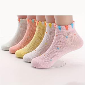 TEMU 여아용 얇고 통기성 좋은 미드 카프 양말 5켤레 세트, 봄/여름에 적합