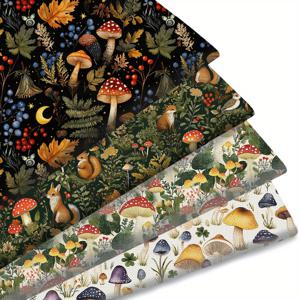TEMU 생생한 버섯과 다람쥐 패턴의 폴리에스터 원단 4개 세트. 크기는 17.71X19.68인치입니다. 퀼팅, 패치워크, 공예, 파우치, 지갑 제작에 적합하며, DIY 지갑 제작에도 사용할 수 있습니다.