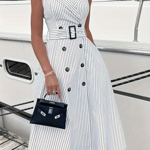 TEMU 여성용 우아한 민소매 버튼 프론트 드레스 - 라펠 칼라 & 조절 가능한 벨트, 사무실 캐주얼 여름 원피스, 세탁기 사용 가능 비침 방지 소재, 요트 스타일 여성복, 내구성 있는 패브릭