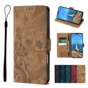 TEMU 갤럭시 노트 5 + 라이트 노트 20 노트 20 울트라 코어용 나비 꽃 디자인 플립 커버, 가죽 지갑형 휴대폰 케이스, 카드 슬롯, 스탠드, 자석 잠금 기능 포함, 랜야드 포함