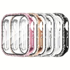 TEMU 남녀공용 반짝이 스톤 장식 패셔너블 글래머러스 안티폴 초슬림 강화유리 스크린 보호 시계 케이스 5개 세트, 애플워치 케이스 38/40/41/42/44/45/46/49mm, 시리즈 울트라/SE/11/10/9/8/7/6/5/4/3/2/1용, 스마트워치 케이스 액세서리