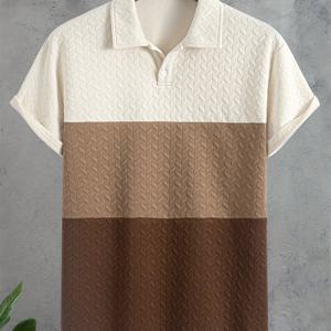TEMU 남성용 여름 캐주얼 셔츠 - 컬러 블록 디자인과 대비 칼라, 부드럽고 통기성 좋은 니트 소재, 반팔 버튼업 레귤러 핏 티셔츠, 편안한 착용감, 주말룩, 가벼운 소재, 스타일리시한 남성복