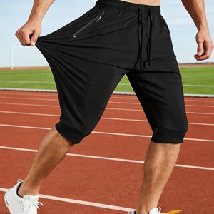 TEMU 남성 캐주얼 운동 반바지, 고탄력 통기성 원단 패셔너블 7-포인트 반바지 남성용, 여름 트렌디 드로스트링 탄성 허리 밴드 지퍼 포켓 남성 운동 반바지, 스포츠, 야외 활동, 트레이닝, 피트니스에 적합