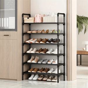 TEMU 1개 5/6/8단 검정색 메탈 신발 정리대, 16-24개 신발 수납 가능한 다층 신발 보관 정리함 (폭 23.62인치) - 조립 용이, 현관, 침실, 거실 및 욕실에 적합, 튼튼한 철제 구조, 튜브 직경 8mm-12mm