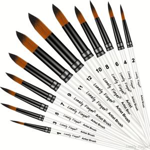 TEMU 12개입 화이트 나일론 라운드 포인트 페인트 브러시 세트 - 아크릴, 오일, 구아쉬, 페이스 페인팅용 미술 공예 도구