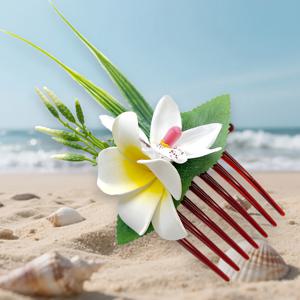 TEMU 하와이안 폼 인조 꽃 사이드 빗 1개, 신부 웨딩용 인조 난초 머리 빗, 하와이안 해변 열대 웨딩 파티 장식