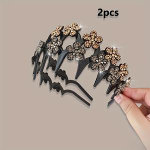 TEMU 여성을 위한 새로운 반짝이는 라인스톤 이빨 미끄럼 방지 헤어밴드 2개입, 패셔너블한 라인스톤 꽃 장식, 미끄러운 머리카락 정리하고 데일리 및 축제 의상에 적합
