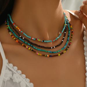 TEMU 4개 세트의 휴일 스타일 순수한 손수제 비즈 컬러풀한 쌀 비즈 목걸이 세트 인품 트렌디한 다층 스택 가능한 목걸이 패션 트렌디한 여성 패션 보석 컬러풀하고 아름다운 강력한 체인 여성 일상 휴가 및 모든 상황 착용에 적합 또한 아내, 연인, 동급생으로 돌아가기 위한 선물에 매우 적합합니다.