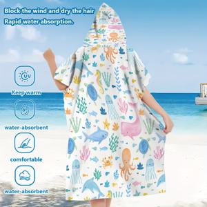 TEMU 1개 바다 동물 패턴 성인용 망토, 만화 프린트 망토 - 후드 착용 가능, 부드럽고 편안함, 속건성 비치 타월, 서핑, 여행, 캠핑 및 해변 휴가에 적합, 여름 필수 비치 타월
