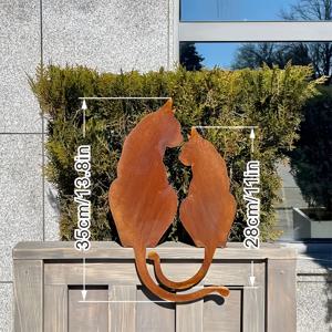 TEMU 러스틱 철제 고양이 조각상 세트, 야외 정원 장식품, 동물 마당 예술, 펜스 및 잔디장 오너먼트, 파티오용 컨트리 스타일 조형물, 추수감사절에 완벽한 선물