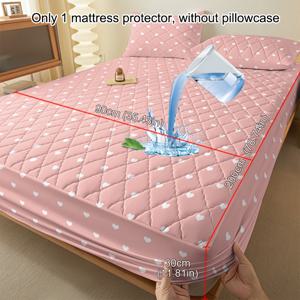 TEMU 심플 모던 피부 친화적 통기성 부드럽고 편안한 사선 격자무늬 파운데이션 하트 패턴 방수 매트리스 프로텍터 1개, 침실용 프린트 베드스프레드, 매트리스 커버, 매트리스 보호 커버, 매트리스 수건 맞춤 시트 보호용, 가족과 친구를 위한 홈 텍스타일 선물, 침구류 (베개 커버 미포함)