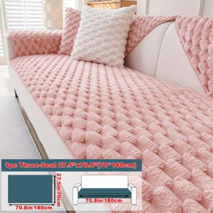 TEMU 사계절에 적합한 플러시 소파 쿠션 1개, 모던하고 간편한 디자인, 거실 및 침실용 장식 소파 커버, 미끄럼 방지, 내구성, 세탁기 사용 가능, 반려동물 친화적, 따뜻함, 플랫 레이 - 따뜻한 격자