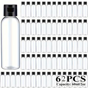 TEMU 62개입 60ml/2oz 투명 플라스틱 빈 병 (플립탑 뚜껏 포함) - 여행용 화장품, , 에센셜 오일 보관용 - 손세척 전용, 휴대용 화장품 용기, 심플한 디자인, 고품질 플라스틱, 컴팩트 사이즈, 경량 소재, 미용 전문가용