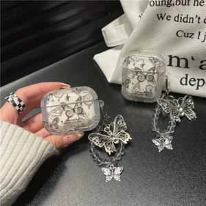 TEMU 검은색 나비 디자인 이어폰 케이스, 에어팟 호환