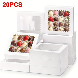 TEMU 20개 상자 (창문 포함), 8X8X2.5인치 흰색 디저트/과자/초콜릿 딸기/파이 케이스
