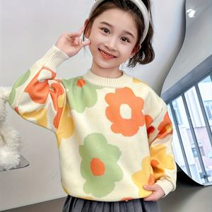 TEMU 여아 스웨터 가을 겨울 신상 아기 플러스 벨벳 스웨터 꽃 니트 탑 중대형 코트