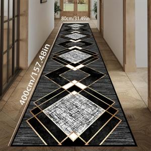 TEMU 1개 럭셔리 기하학적 디자인 세탁 가능 매트, 블랙 & 골드 모던 디자인 침실/거실/스터디룸/주방용 롱 러그