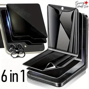 TEMU Samsung Galaxy Flip 3/Flip 4/Flip 5/Flip 6/Flip 7 시리즈에 적합한 6-In-1 세트, 2개의 눈부신 시야 방지 간편 설치 버블 프리 프라이버시 하이드로겔 필름 + 2개의 사생활 보호 외부 스크린 보호 필름 + 2개의 고경도 카메라 렌즈 보호 필름