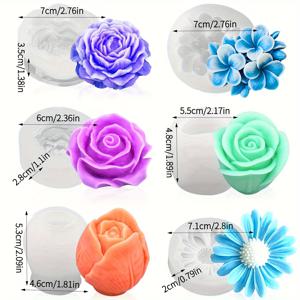 TEMU 6개 꽃 실리콘 캔들 몰드 세트 - 장미, 데이지, 가르데니아, 튤립, 모란 등 | 대두왁스, 밀랍, 레진 DIY 캔들 만들기 | 발렌타인데이, 어버이날, 추수감사절 선물, 홈 데코 & 플로럴 웨딩 장식에 완벽
