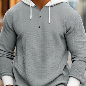 TEMU 남성 가을 겨울 헨리 셔츠 - 버튼 프론트 플라켓 긴팔 스웨터, 세탁기 사용 가능 캐주얼 & 포멀 업 탑, 우아한 오피스 파티 셔츠, 텍스처드 와플 원단