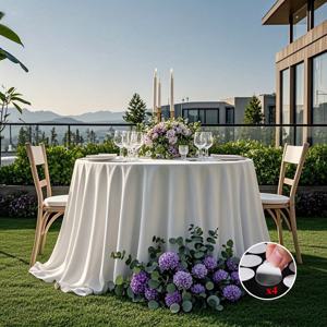 TEMU 1개 파티 테이블보 + 4개 자체 접착 초대형 원형 흰색 테이블보 - 우아한 원형 테이블 커버 - 세탁 가능한 폴리에스터, 기계 제작, 결혼식, 생일, 졸업식 등에 적합 - 다양한 크기로 제공