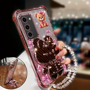 TEMU 폰 케이스: 패션 귀여운 곰 반짝이 손목 스트랩 랜야드 토끼 글리터 폰 홀더 케이스 갤럭시 S23 충격 방지 쇼크 프루프 백 커버