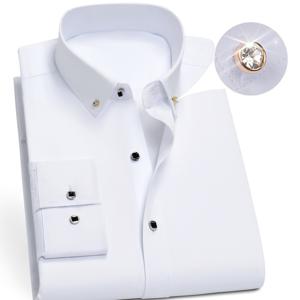 TEMU 클래식 디자인 셔츠, 긴 소매 포켓 없는 캐주얼 드레스 셔츠, 통기성 폴리에스터 직조, 클래식 핏, 단색, 일반 소매, 버튼 디테일, 사계절 착용 가능, 비즈니스, 웨딩, 정장, 캐주얼 행사에 적합