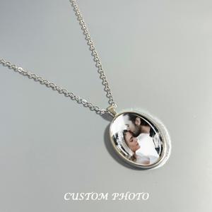 TEMU 1개 맞춤형 사진 목걸이 - 유리 돔 오벌 펜던트, 남녀 공용 주얼리 선물, 생일 기념 결혼식 선물, 온라인 이미지 업로드 가능, 내구성 있는 캐주얼 스타일