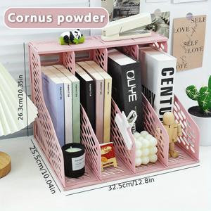 TEMU 책장용 책받침대 랙, 파일 홀더, 펜꽂이, A4 문서 정리함, 창의적인 4단 탁상용 파일 보관대, 사무용품 수납, 정리 및 분류를 위한 4열 파일 상자