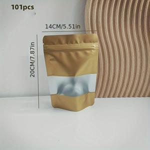 TEMU 101개 신상 골드 알루미늄 호일 스탠드업 포우치 (창문 포함), 젤리, 차, 비스킷, 커피 포장 백에 적합, 밀봉 지퍼 백