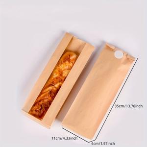 TEMU 롱 바게트 빵 봉투, 투명창 크라프트지, 베이킹 식품 포장용 봉투, 캐터필러용 라미네이트 내유성 봉투, 50개입
