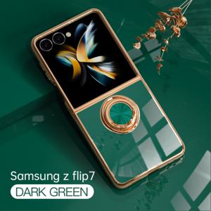 TEMU 휴대폰 케이스 - 6D 단색 마그네틱 차량 거치 링, 삼성 Z Flip 7 호환, 낙하 방지 풀 커버 보호 케이스