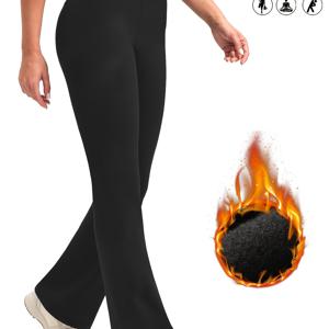 TEMU 여성용 초극세사 하이리즈 플리스 플레어 레깅스, 복부 제어 및 부드러운 부츠컷 디자인