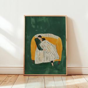 TEMU 2D 플랫, 2D 플랫, 1개 벽 장식, 사랑스러운 안아는 커플이 있는 레트로 포스터, 에머얼드 그린 스트라이프가 있는 추상 캔버스 페인팅, 침실 또는 거실 미학에 적합, 친구 또는 집들이 행사를 위한 이상적인 선물