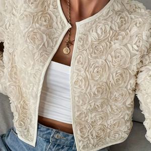 TEMU DP042319 신상 3D 플로럴 아일렛 라운드넥 우아한 캐주얼 재킷