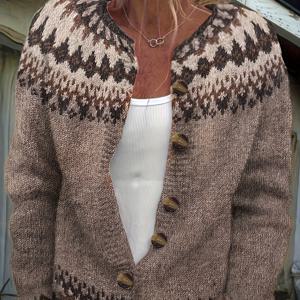 TEMU 방향성 니트, 여성용 긴팔 레귤러 길이 골지 스웨터, 페어 아일 패턴 가디건 1개, 여성용 겨울 스웨터, 새해, 우아한 여성 드레스