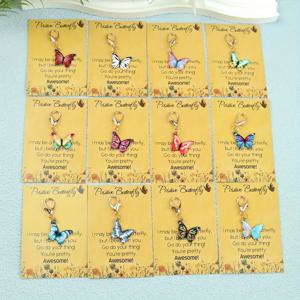 TEMU 12개 패션 만화 나비 키체인 세트 ('Positive Butterfly' 인사말 카드 포함), 동물 및 플로럴 참 - 독특하고 창의적인 디자인, 작고 가벼움, 가족 및 친구를 위한 완벽한 이상적인 선물, 창의적인 선물 카드