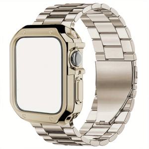 TEMU 2개/세트 스테인리스 스틸 시계 밴드 & TPU 보호 케이스, 애플워치 46mm 44mm/40mm 42mm/38mm 45mm 41mm 호환, 내구성 강한 세련된 교체용 밴드 iWatch Series 10 9 6 4 3 SE 7 8 액세서리