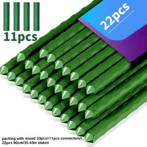 TEMU DIY 180cm 70.8인치 녹색 식물 지지대 키트, 22개 스테이크 & 11개 커넥터 포함, 11mm 두께 PE 코팅 방청 폴, 토마토·오이·수박 등 덩굴식물용, 정원 애호가를 위한 완벽한 선물