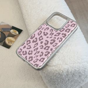 TEMU 휴대폰 케이스 - 아이폰 16 Pro Max/15 Plus/14 호환, 핑크-브라운 프린트의 전기 도금 낙하 방지 폰 케이스, 에폭시 레진 하드 쉘 소재, 남자친구, , 자매 및 가족을 위한 귀여운 휴일 선물