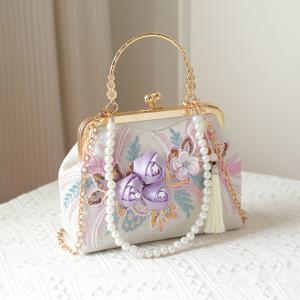 TEMU 2025년 신상 중국풍 화려한 꽃무늬 화려한 치마 가방 여성용, 우아한 대형 플로럴 토트백, 빈티지 크로스바디 가방 트렌드