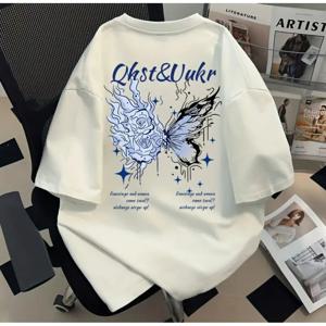 TEMU 새로운 미국 트렌디 브랜드 여름 라운드넥 반팔 캐주얼 운동 티셔츠 하이 스트리트 디자인 센스 프린트 니치 센스 배드 보이 캐주얼 패션 다용도 얇은 반팔 트렌디 커플 운동 탑