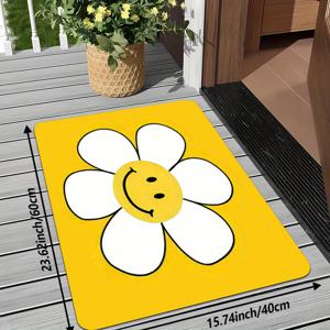 TEMU 데이지 플로럴 현관 매트 - 1개 부드러운 플란넬 + 0.47인치 스펀지 베이스, 고품질 플로럴 패턴 현관 매트, 주방, 욕실 및 현관문에 적합, 실내 현관 매트 | 장식용 현관 매트 | 내구성 좋은 바닥 매트, 실내 도어 매트